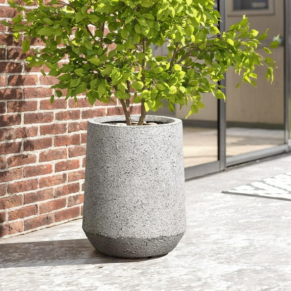 LuxenHome 16" H Round Tall Planter, Large Outdoor Indoor  Pot with Drainage Hole and Rubber Plug, Modern Speckled Gray Textured Tapered Flower Pot, Concrete Planter Pot for Home Garden Patio