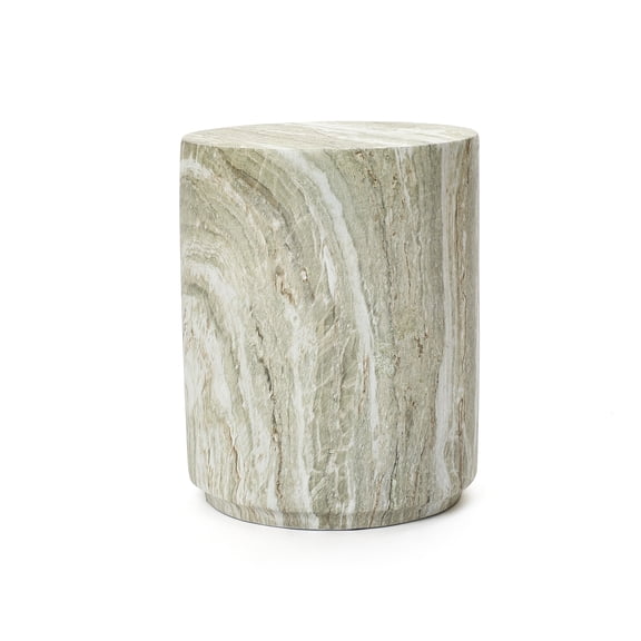 LuxenHome 17.9" Marbled Green and White Round Patio Side Table, Indoor/Outdoor Accent Furniture