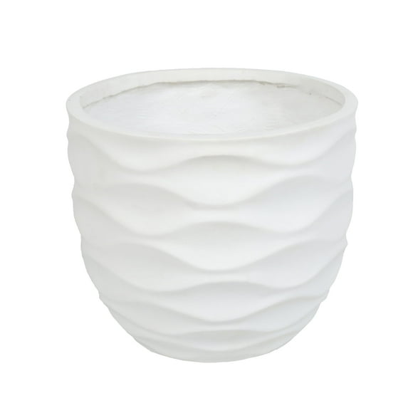 LuxenHome 17" D Round Planter Large Indoor Outdoor Plant Pot White Horizontal Waves MgO Planter Pot