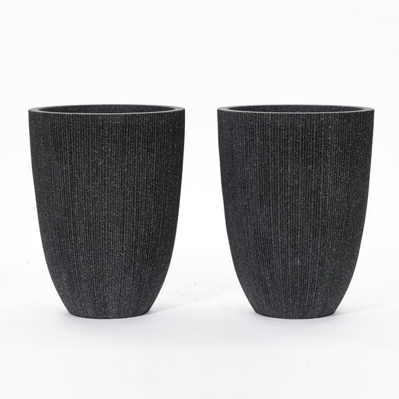 LuxenHome 19.21"H Tall Planters, Set of 2 Black Large Indoor Outdoor Plant Pots Plastic Flower Pots