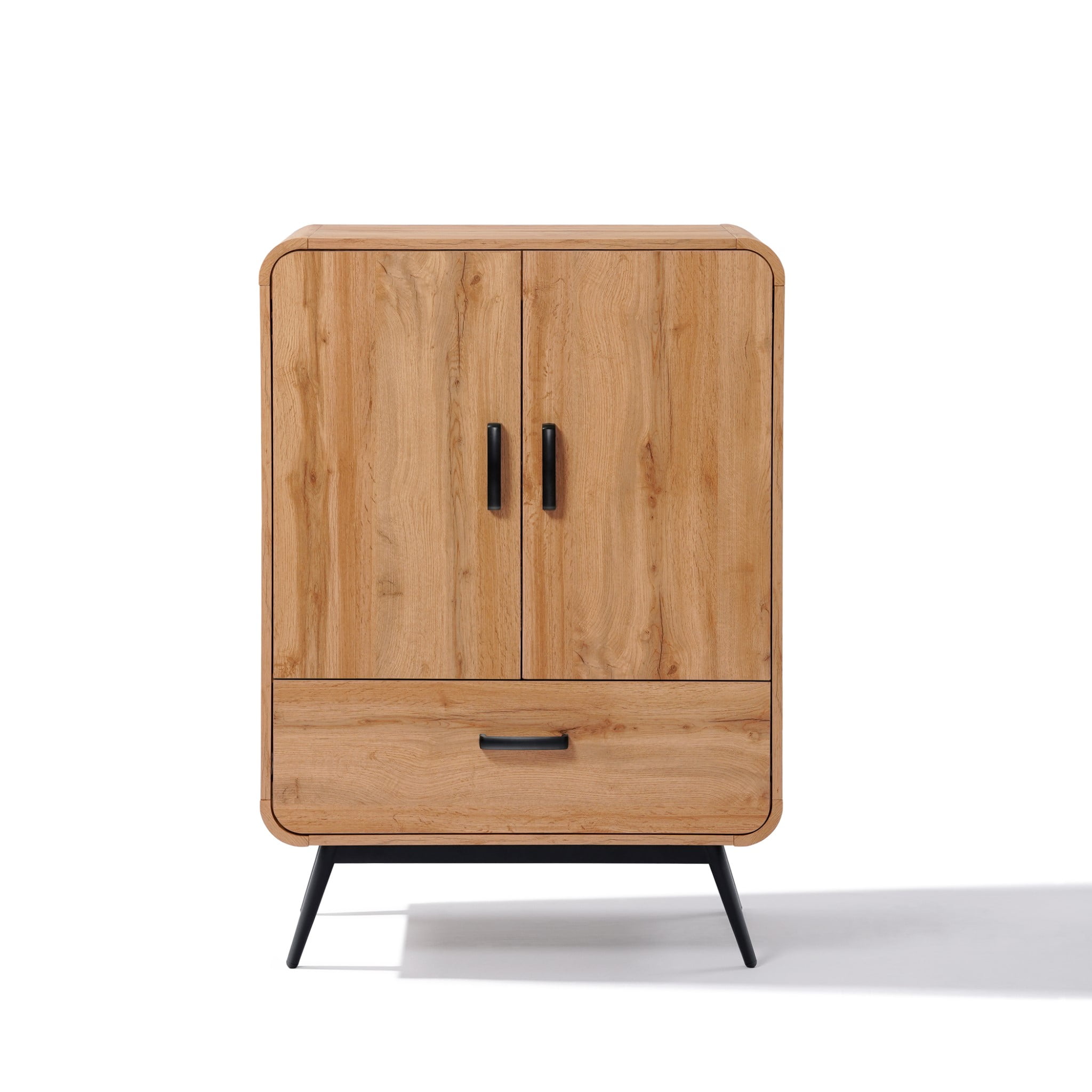Walnut Oak 45.2" 2-Door 1-Drawer Sideboard Cabinet with Black Metal Legs