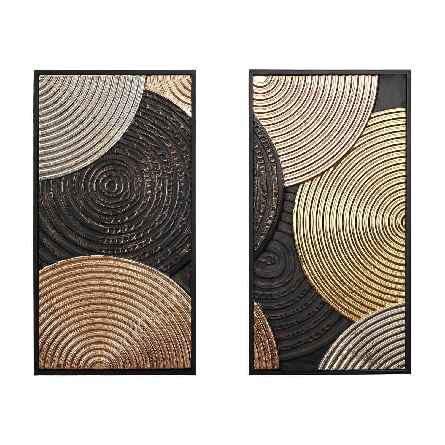 Modern Abstract Black and Gold Metal Wall Art Set
