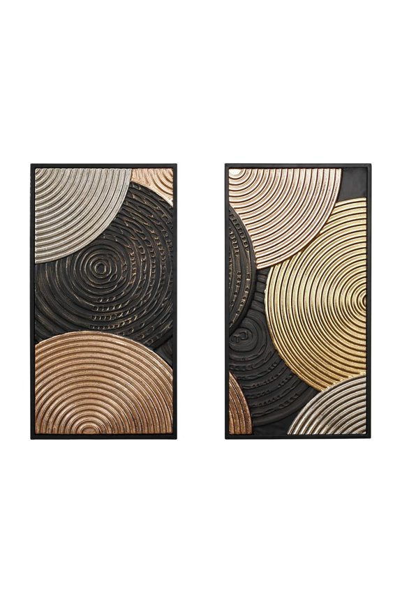 2-Pc Earth Tone Circles Abstract Rectangular Metal Wall Decor Set
