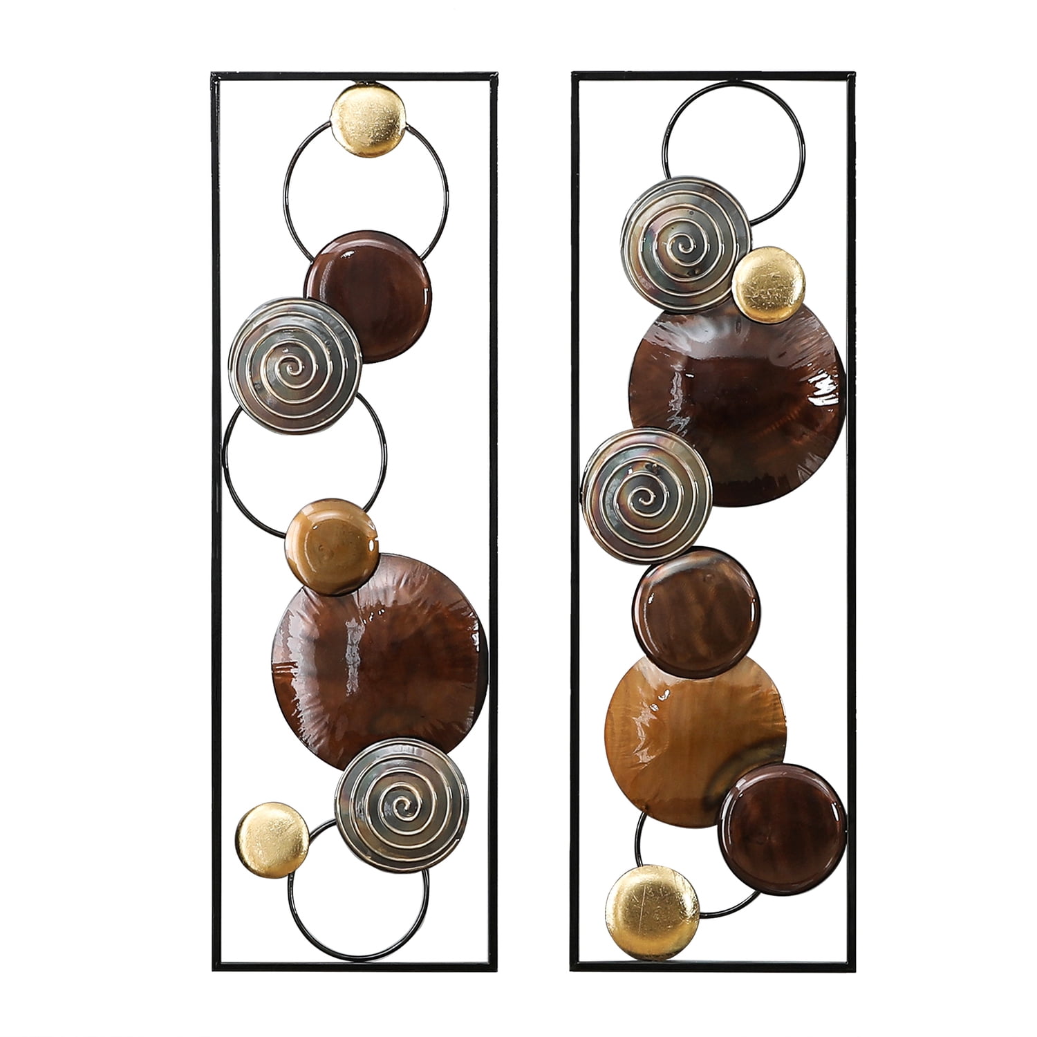Luxurious Brown and Gold Abstract Metal Wall Art Panels, 36"