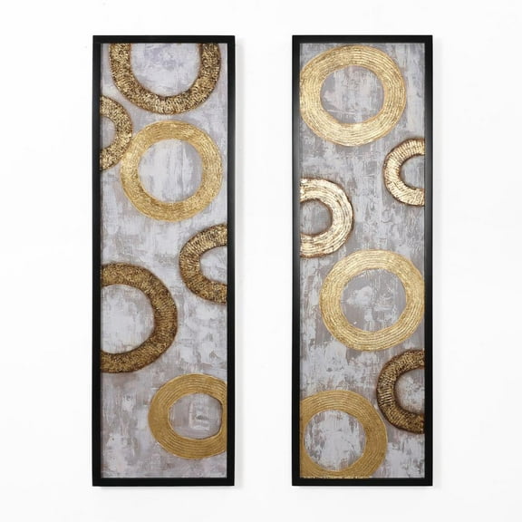 LuxenHome 2-Piece Gold and Brown Metal with Black Rectangle Frame Wall Decor Set