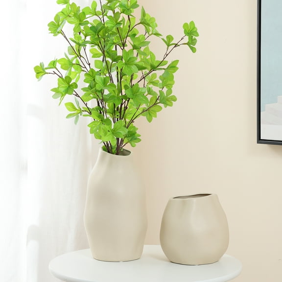 LuxenHome 2-Piece Ivory Ceramic Modern Vase Set