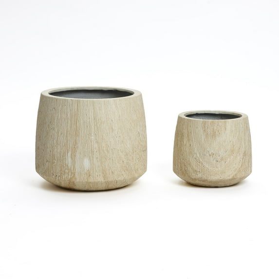 LuxenHome 2-Piece Marble Brown Ribbed Texture MgO Planter Set, Indoor and Outdoor