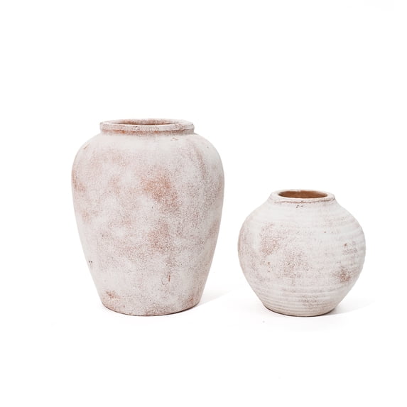 LuxenHome 2-Piece Marble Brown and White Terracotta Vase Set