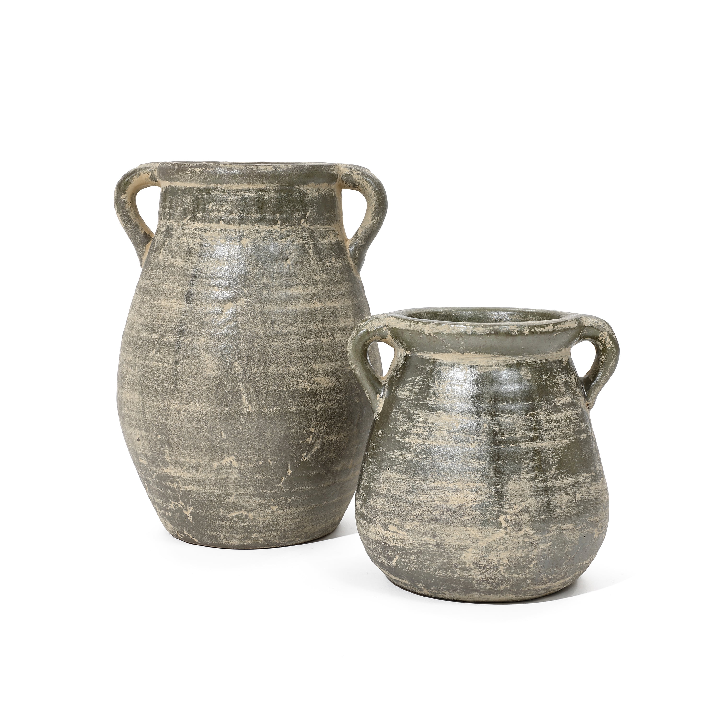 Rustic Gray Ceramic Jug Vase Set for Tabletop Decor