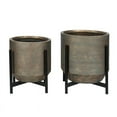 thumbnail image 1 of LuxenHome 2-Piece Weathered Copper MgO Round Planters with Metal Stand, 1 of 10