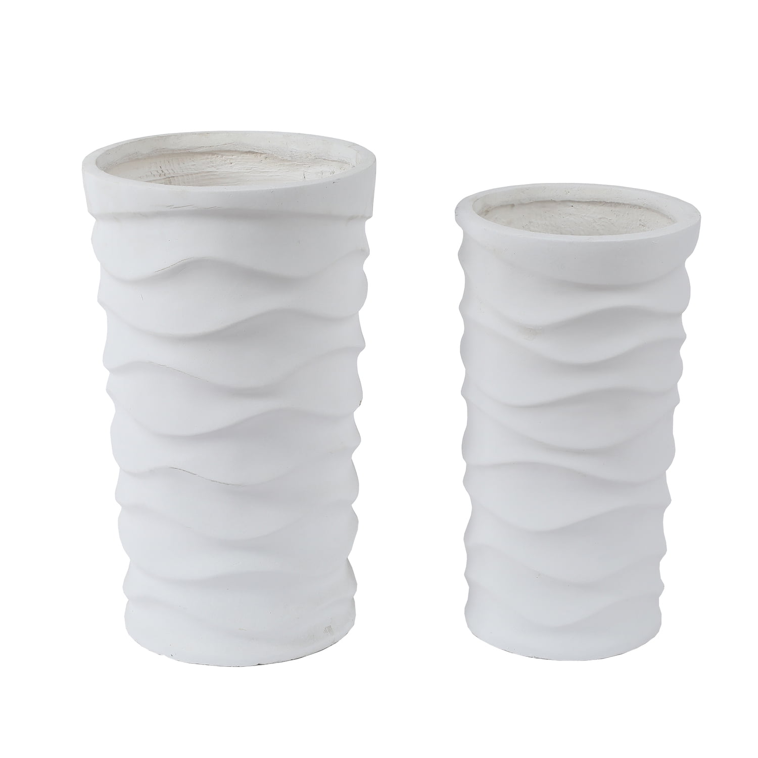 Set of 2 White Wavy MgO Indoor/Outdoor Planters