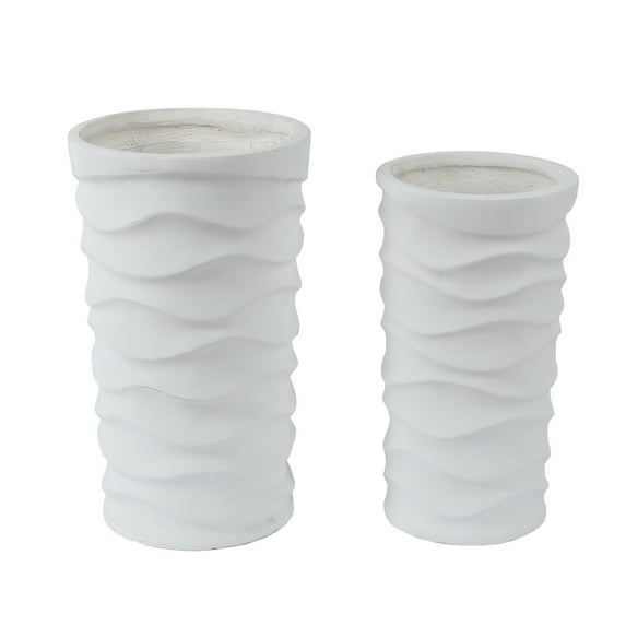 LuxenHome 2-Piece White Tall Wavy MgO Planters