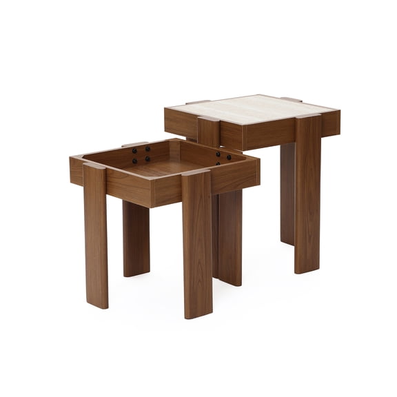 LuxenHome 2-Tier Farmhouse Side Table, Engineered Wood Sofa or Bedside Storage Stand