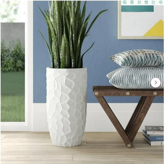 LuxenHome 22" H Concrete Tall Planter, Large Outdoor Indoor Pots with Drainage Hole and Rubber Plug, Modern White Flower Pot for , Geometric Pattern Planter Pots for Home Garden Patio