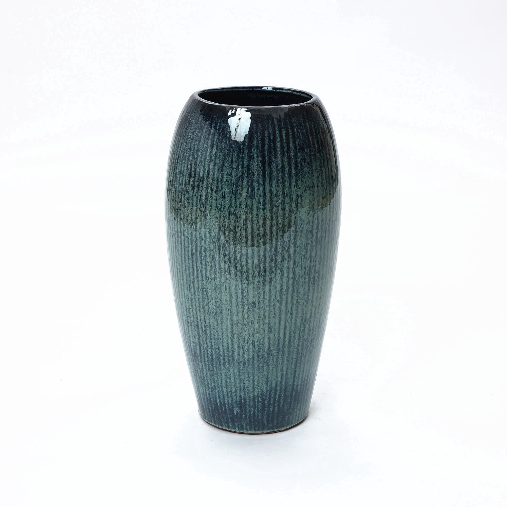LuxenHome 23" Tall Ceramic Planter, Large Plant Pots with Drainage Hole, Blue