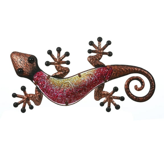LuxenHome 24-Inch Pink Gecko Lizard Metal and Glass Outdoor Wall Decor