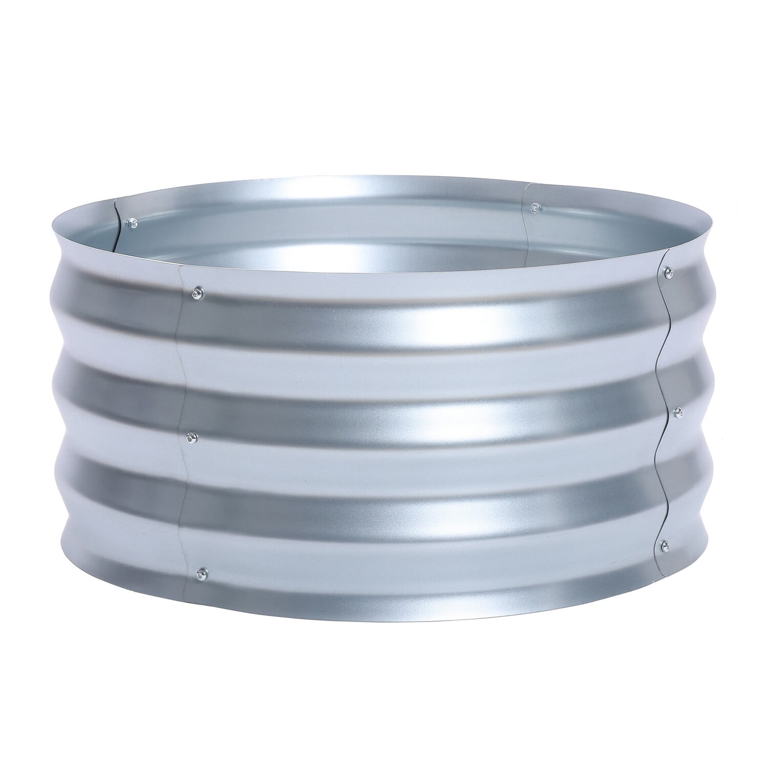 24.25" Silver Galvanized Metal Round Raised Garden Bed Planter