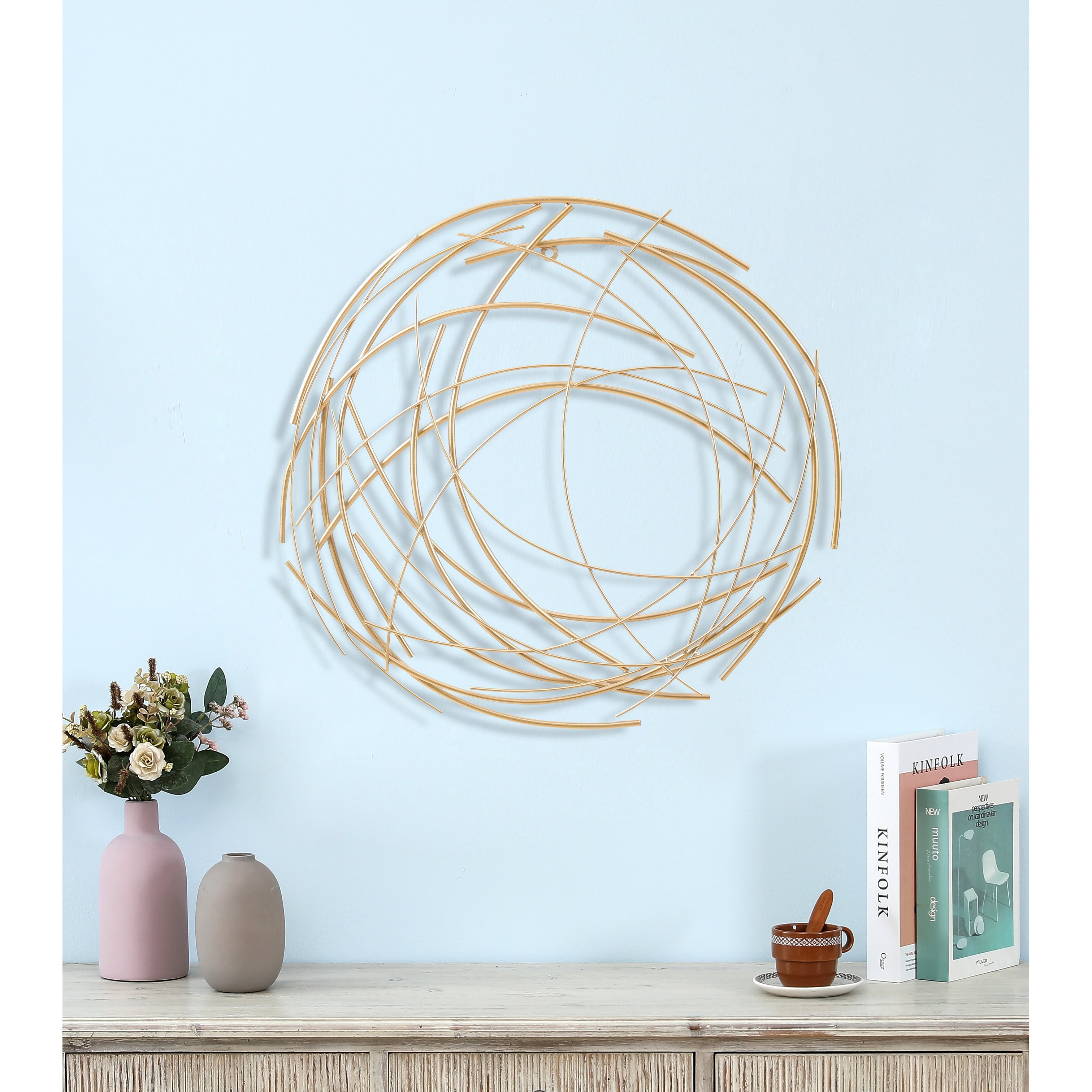 LuxenHome Gold Finish Iron Circular Wall Sculpture