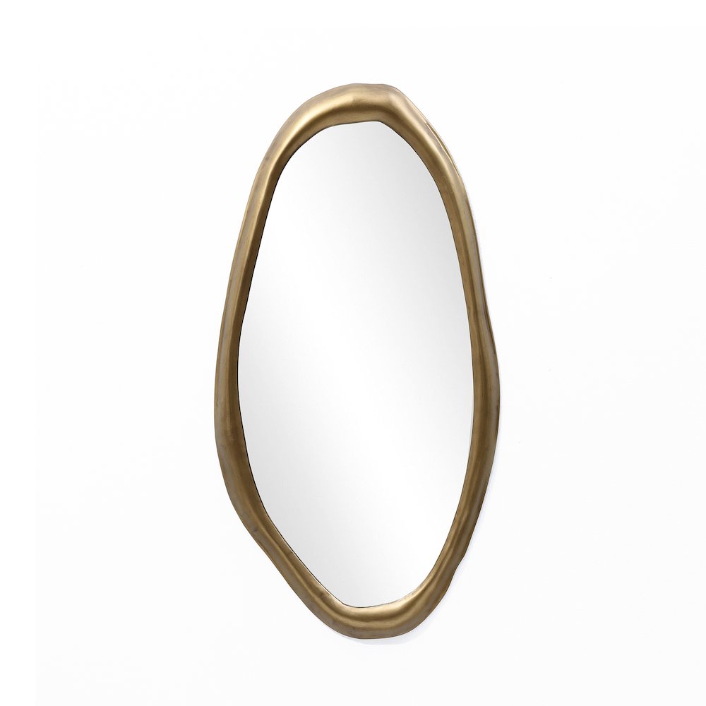 LuxenHome 29.5-Inch Oval Gold Iron Metal Frame Accent Wall Mirror