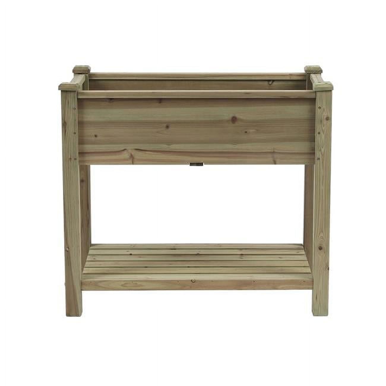 Natural Fir Wood Raised Garden Planter with Shelf, 34in