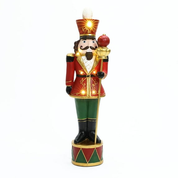 LuxenHome 2Ft Tall Traditional Nutcracker King in Red with Lights