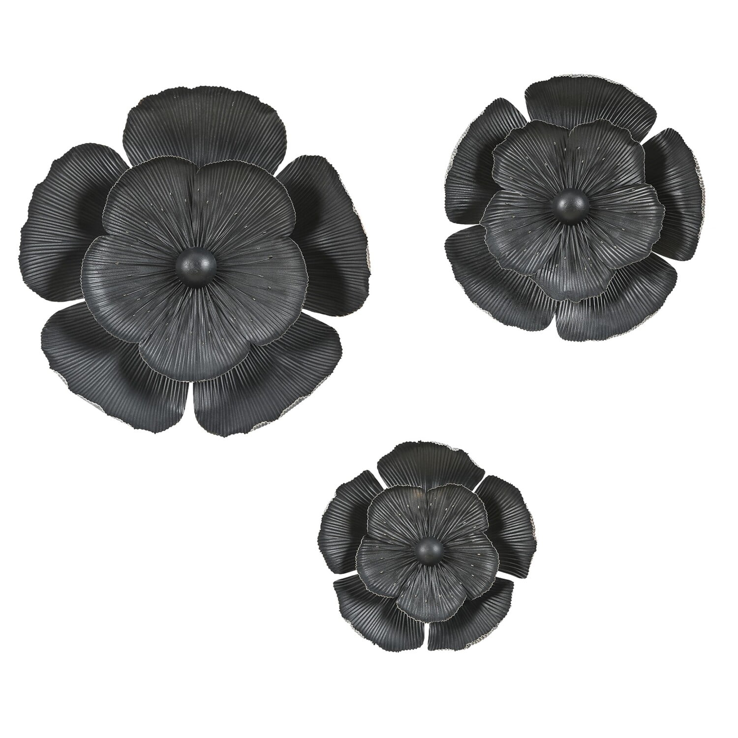 LuxenHome 3-Piece Dark Gray with Gold Metal Flowers Wall Decor Set