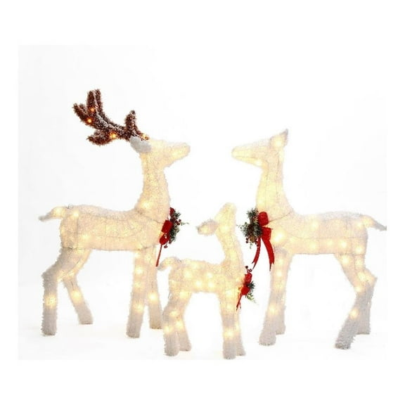 LuxenHome 3-Piece Frosted Reindeer Set with Lights Outdoor Holiday Decoration