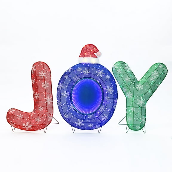 LuxenHome 3-Piece Multi-Color JOY Holiday Decoration with Lights for Indoor and Outdoor