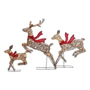 LuxenHome 3-Piece Natural and Plastic Rattan Running Reindeer Holiday Decoration Set with Lights