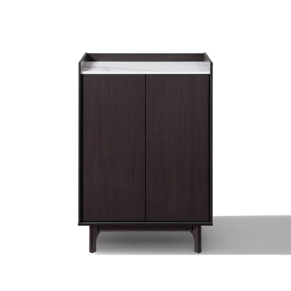 LuxenHome 31.4" W Modi Wenge Accent Cabinet with Faux Marble Top, Storage Cabinet with Door, Dark Brown
