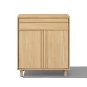 LuxenHome 31.5" Small Buffet Cabinet with Storage, Oak Accent Cabinet for Living Room, Dining Room, or Entryway