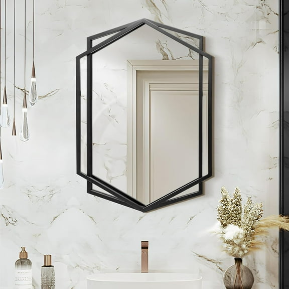 LuxenHome 31.8X22 Inch Wall Mirror, Bathroom Mirrors for Over Sink, Metal Frame Vanity Mirror for Wall, Black Mirror for Bathroom, Wall Mounted Mirror for Entryway, Bedroom, Living Room, Dining Room