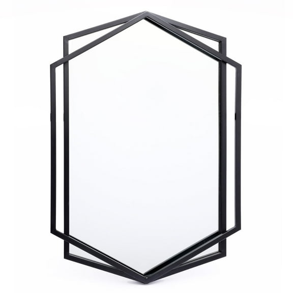 LuxenHome 32" Black Metal Hexagon Frame Wall Accent Mirror Wall Mounted Bathroom Vanity Mirror Decor