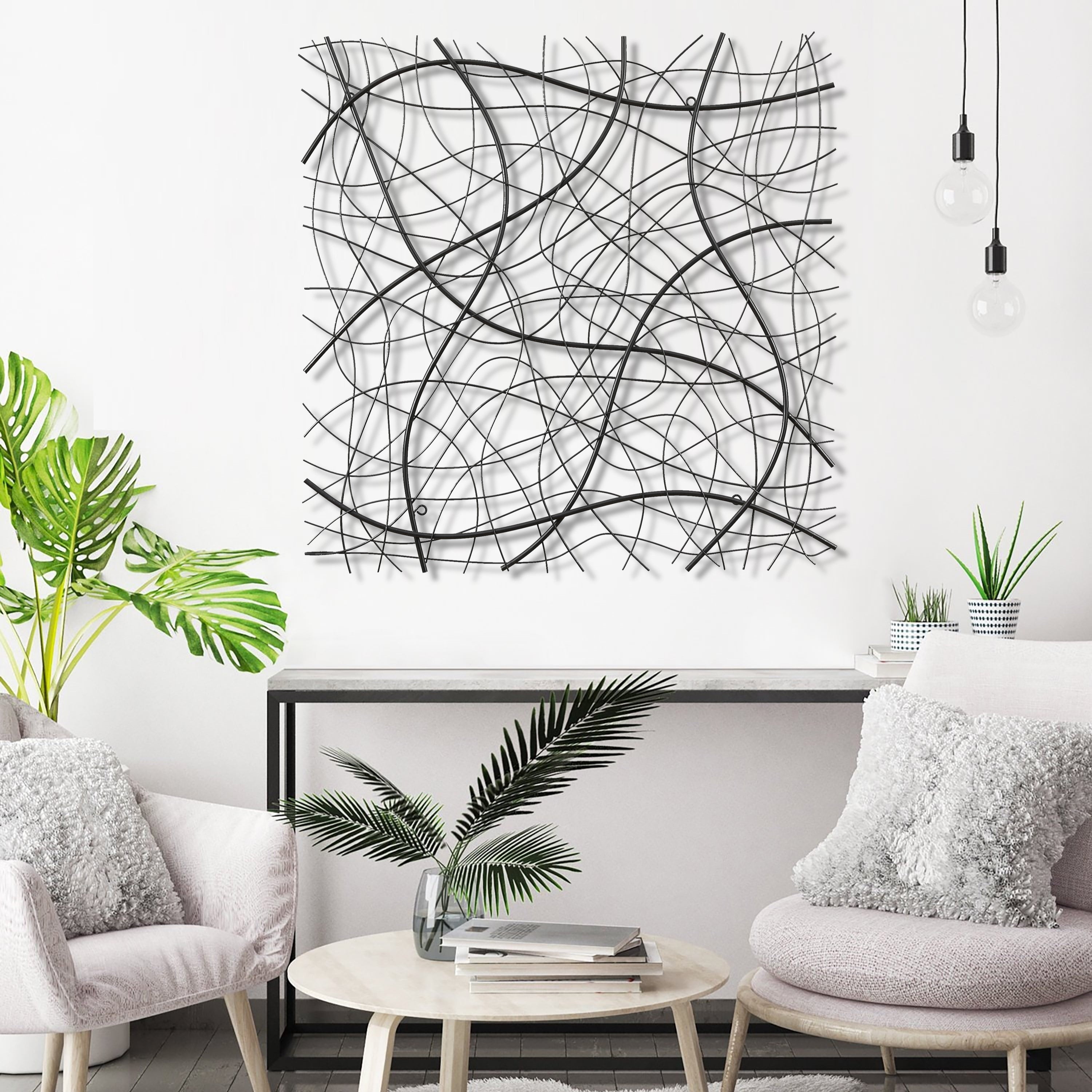Large Black Abstract Square Iron Wall Sculpture