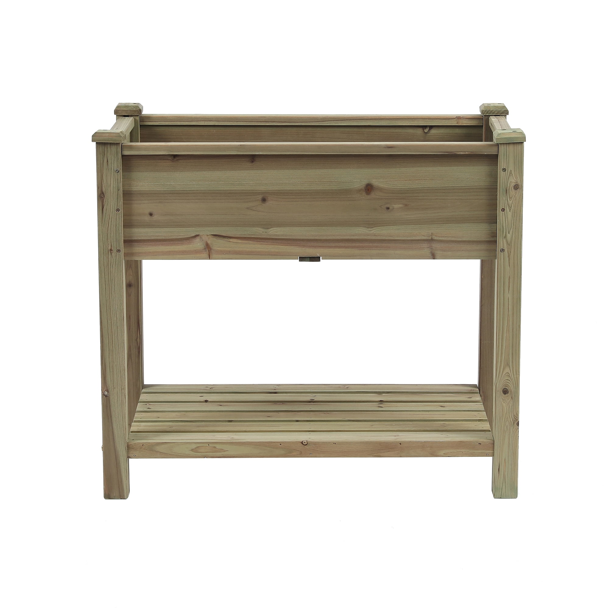 Natural Fir Wood Raised Garden Planter with Shelf, 34in