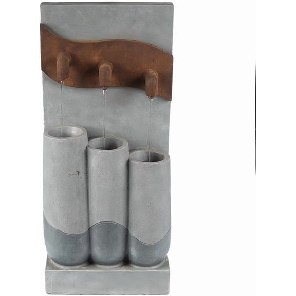 LuxenHome 36.5" Outdoor Garden Water Fountain Cement Modern Pots Outdoor Fountain with LED Light for Yard, Floor Patio, Backyard and Home Art Deco