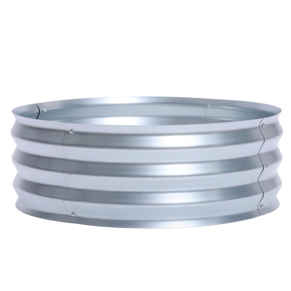 36-inch Silver Galvanized Metal Round Raised Garden Bed Planter