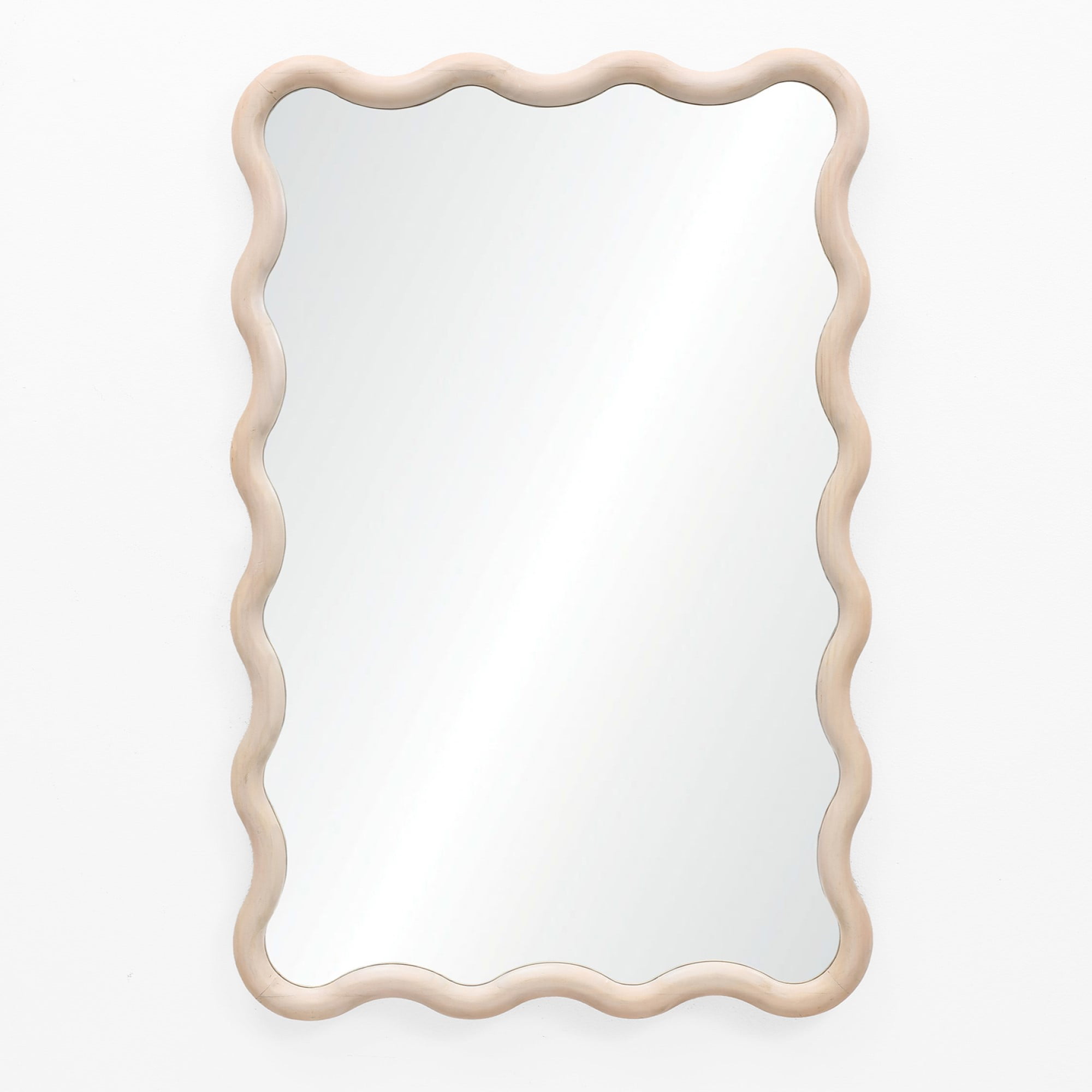 39.25-Inch Tall Rectangular Natural Pine Wood Wavy Frame Wall Mirror
