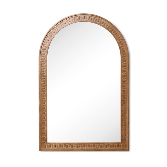 LuxenHome 39.4'''' Arched Wall Mirror with Carved Rubberwood Frame, Modern Farmhouse Accent