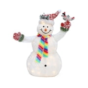 LuxenHome 3Ft Lighted Snowman with Bird, Festive Outdoor Christmas Display