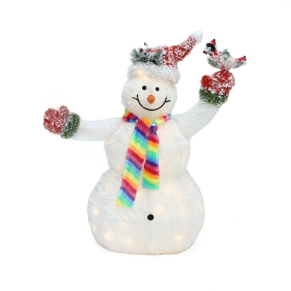 LuxenHome 3Ft Lighted Snowman with Bird, Festive Outdoor Christmas Display