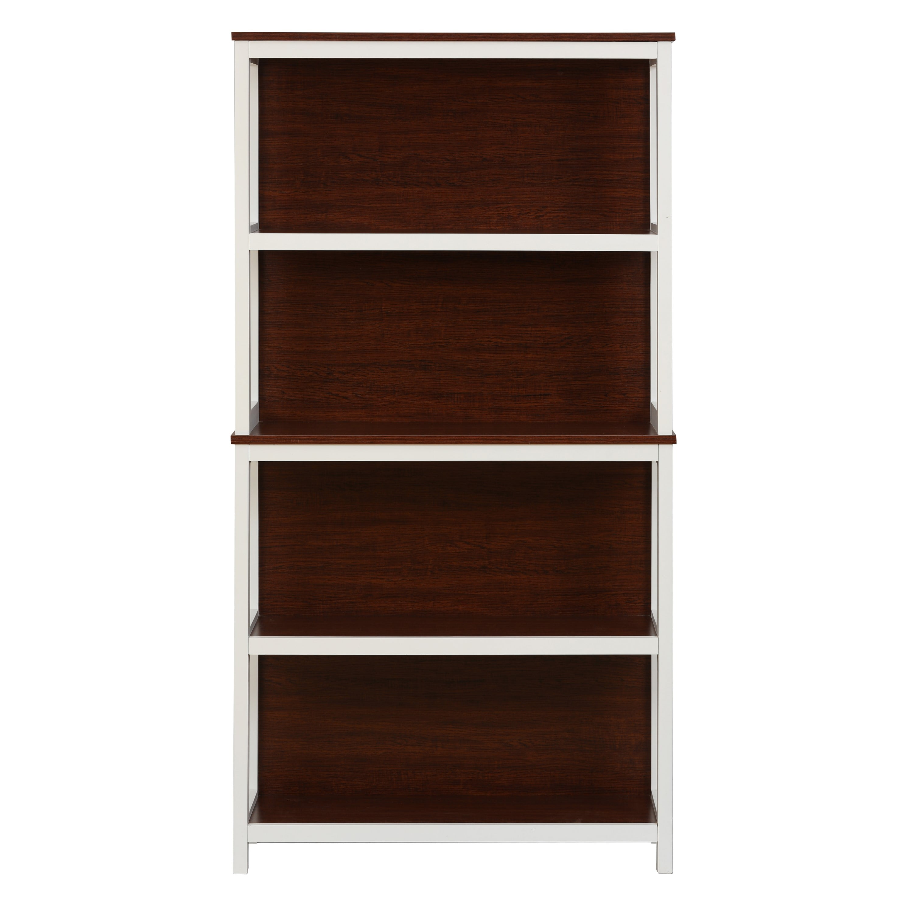 Cherry and White Tall 4-Shelf Wood Bookcase