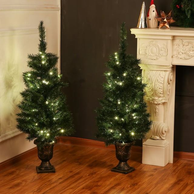 LuxenHome 4 ft. Porch Trees with LED Lights Set of 2
