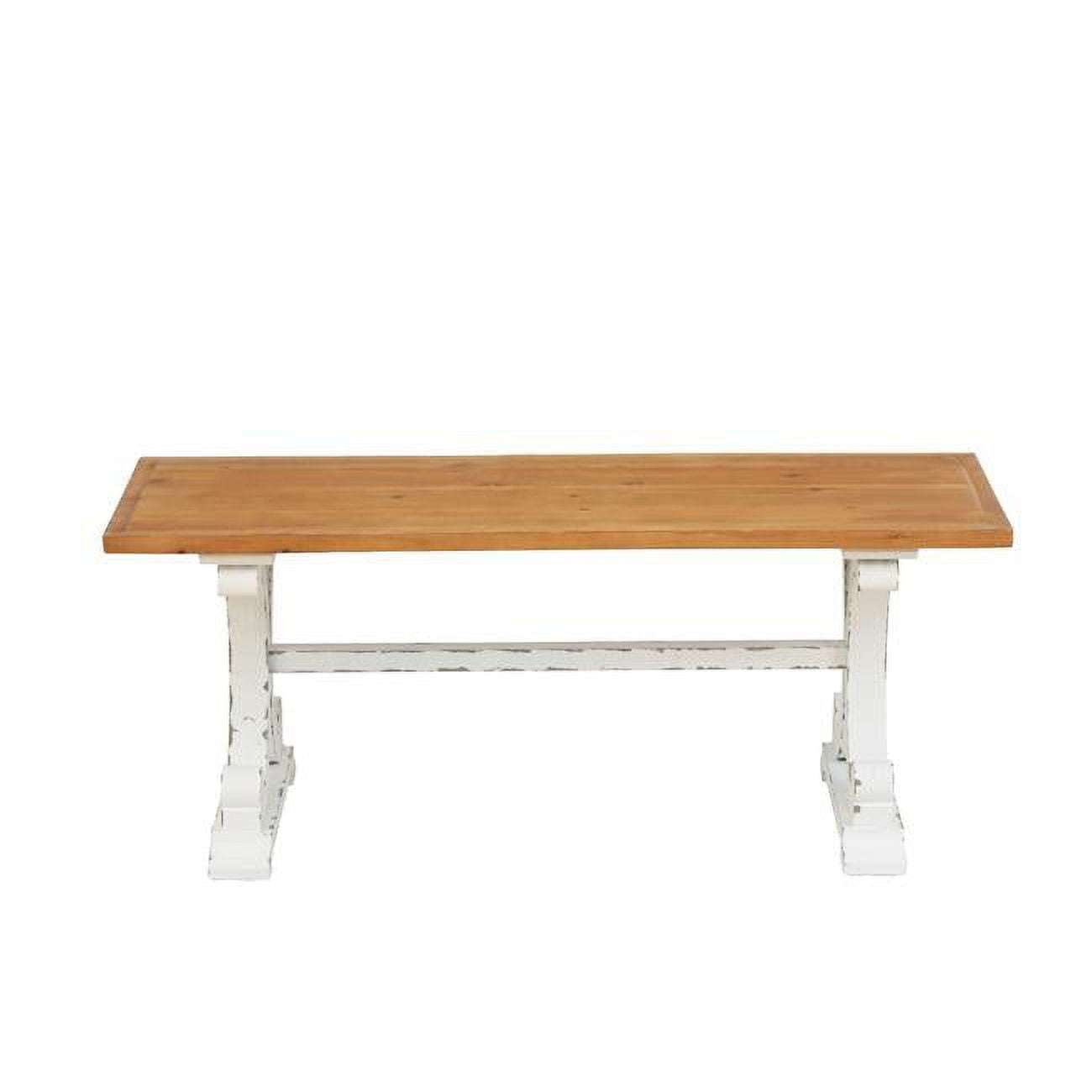 Farmhouse Rustic White and Natural Wood Pedestal Coffee Table/Bench
