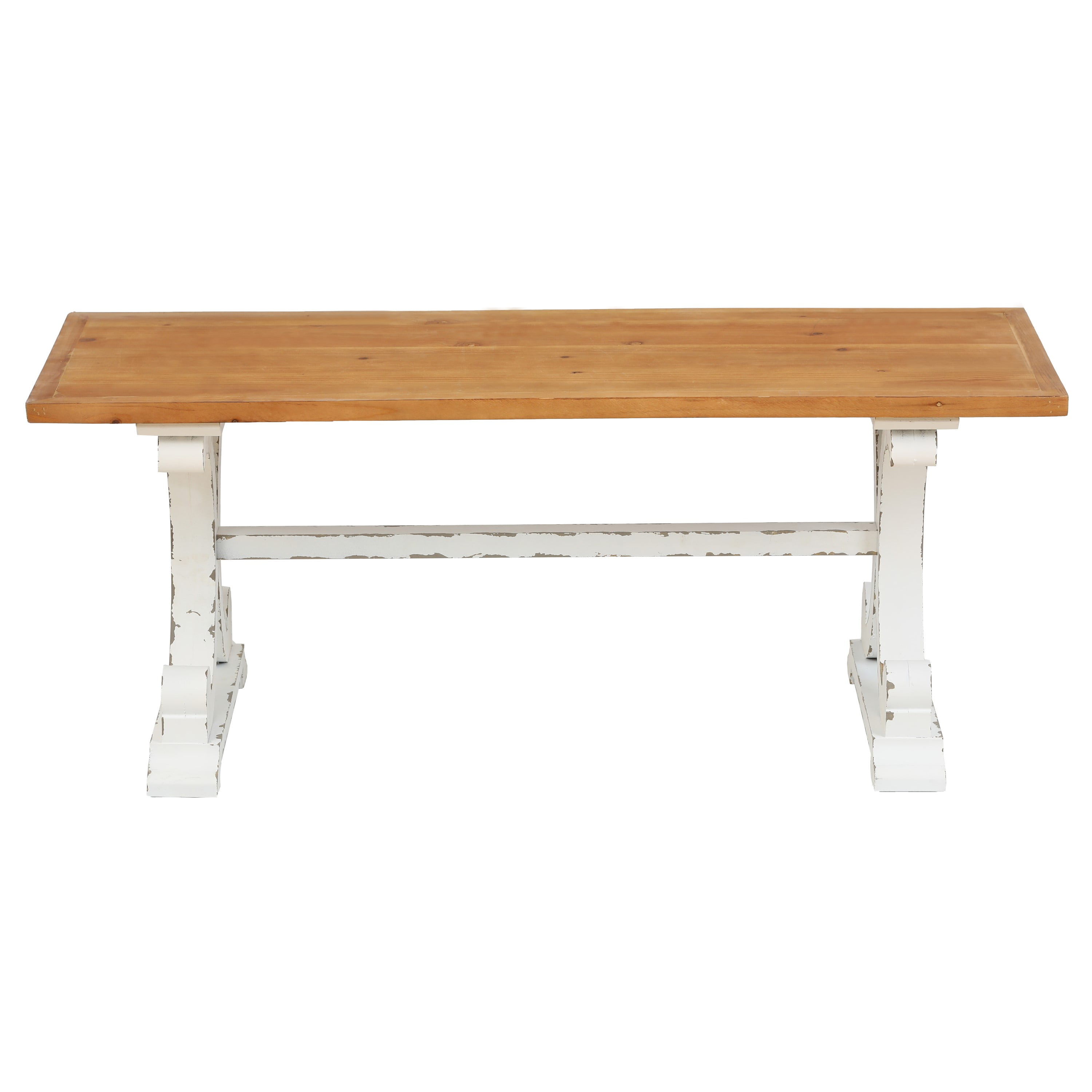 Farmhouse Rustic White and Natural Wood Pedestal Coffee Table/Bench