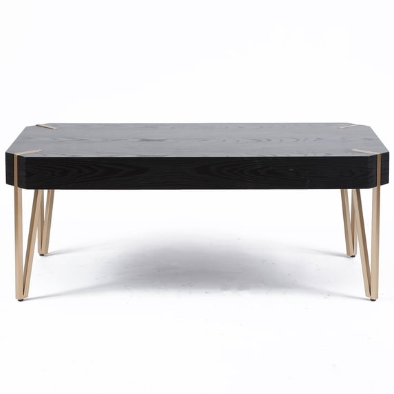 LuxenHome 46" W Manufactured Wood Veneer and Gold Metal Coffee Table, Black
