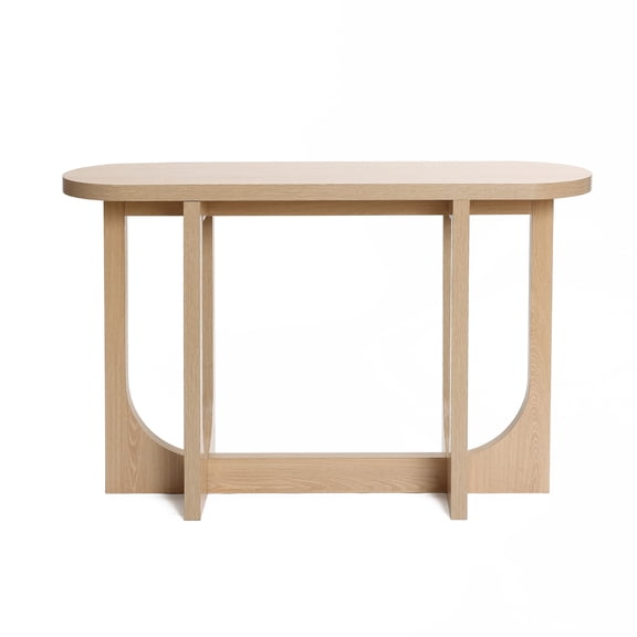LuxenHome 47'' Wood Oval Console Table, Entryway Table, Natural Finish Wood Sofa Table for Hallway