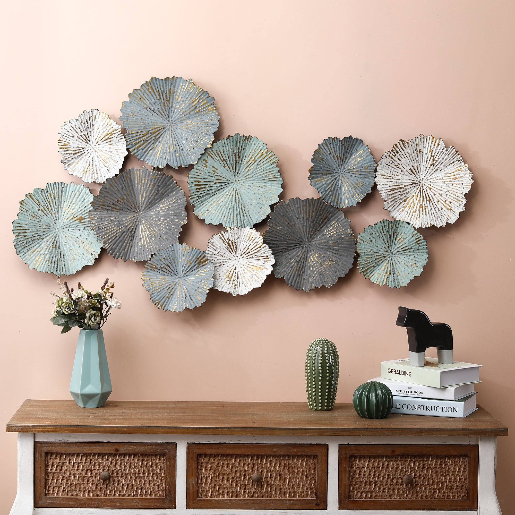 LuxenHome 48" Multicolor Metal Floral Wall Sculpture