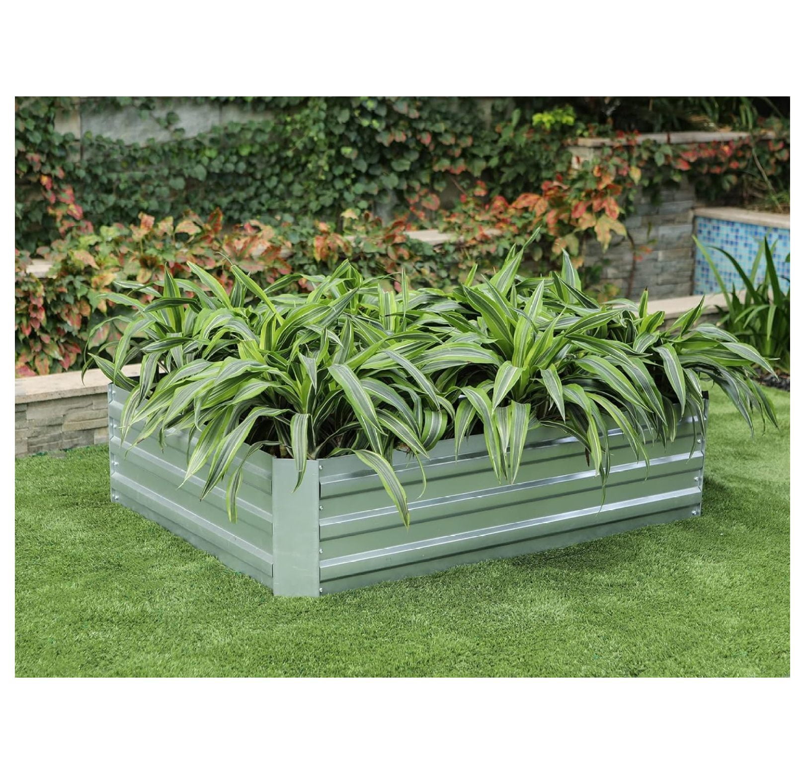 48" Silver Galvanized Steel Rectangular Raised Garden Bed