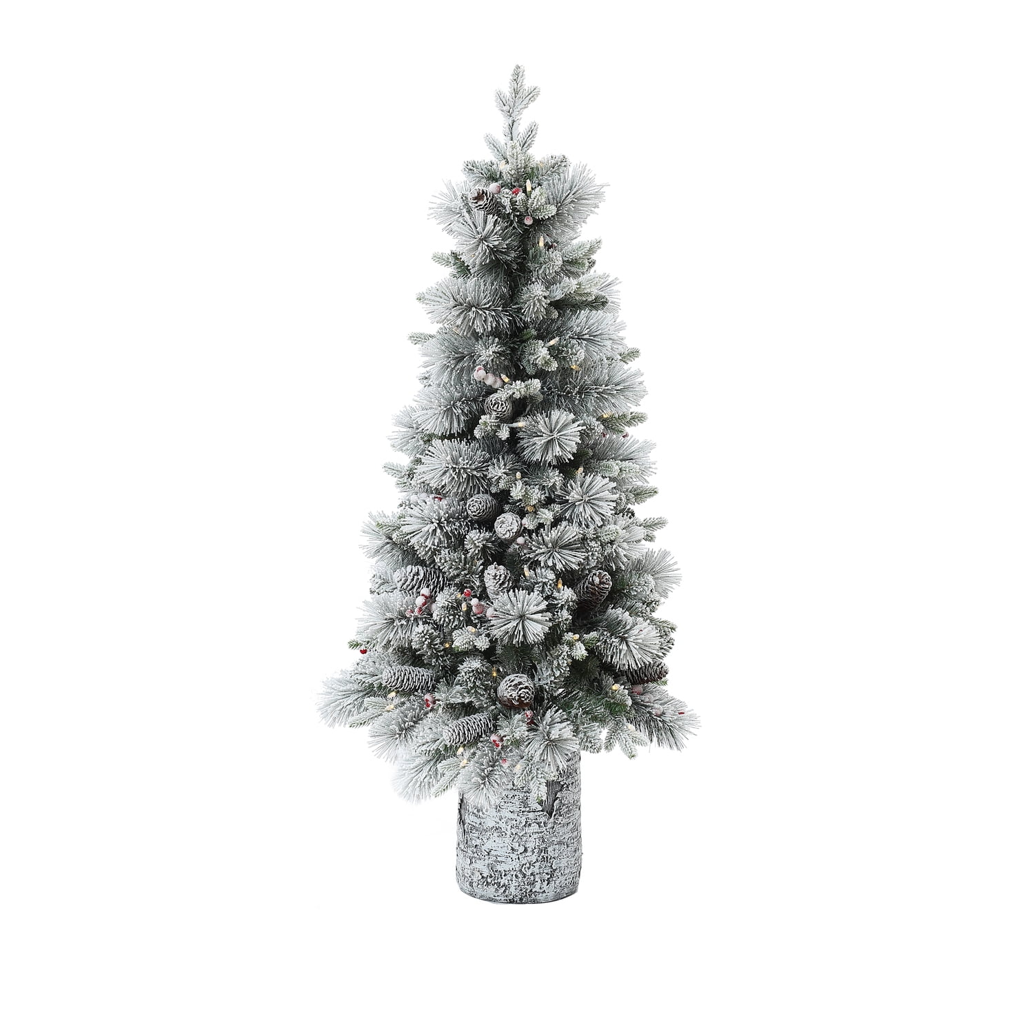 4-Foot White Birch Pre-Lit Potted Christmas Tree with Lights